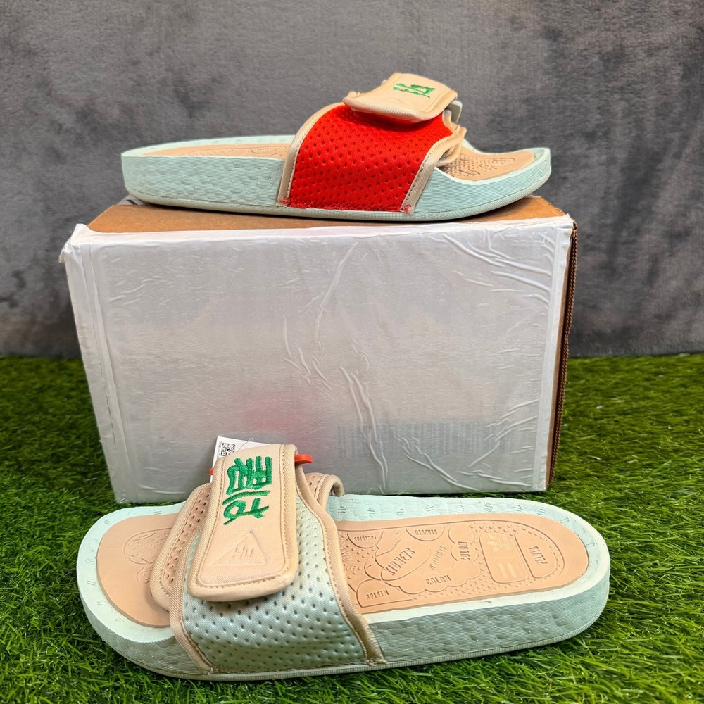 Adidas Pharrell Williams Chancler Hu Slides Kids Size 4 Mint Green Orange Strap
